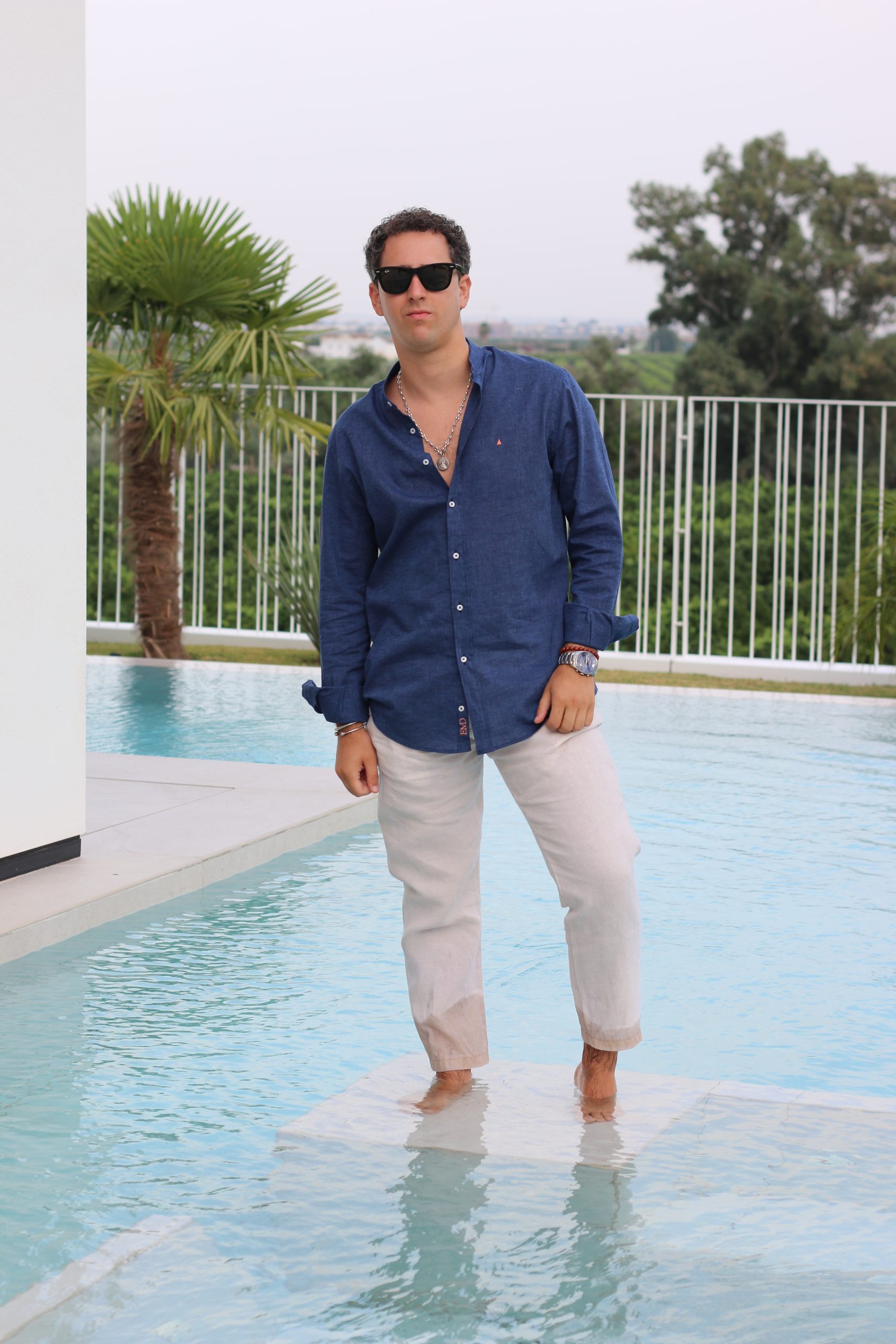 CAMISA LINO AZUL MARINO TRIÁNGULO