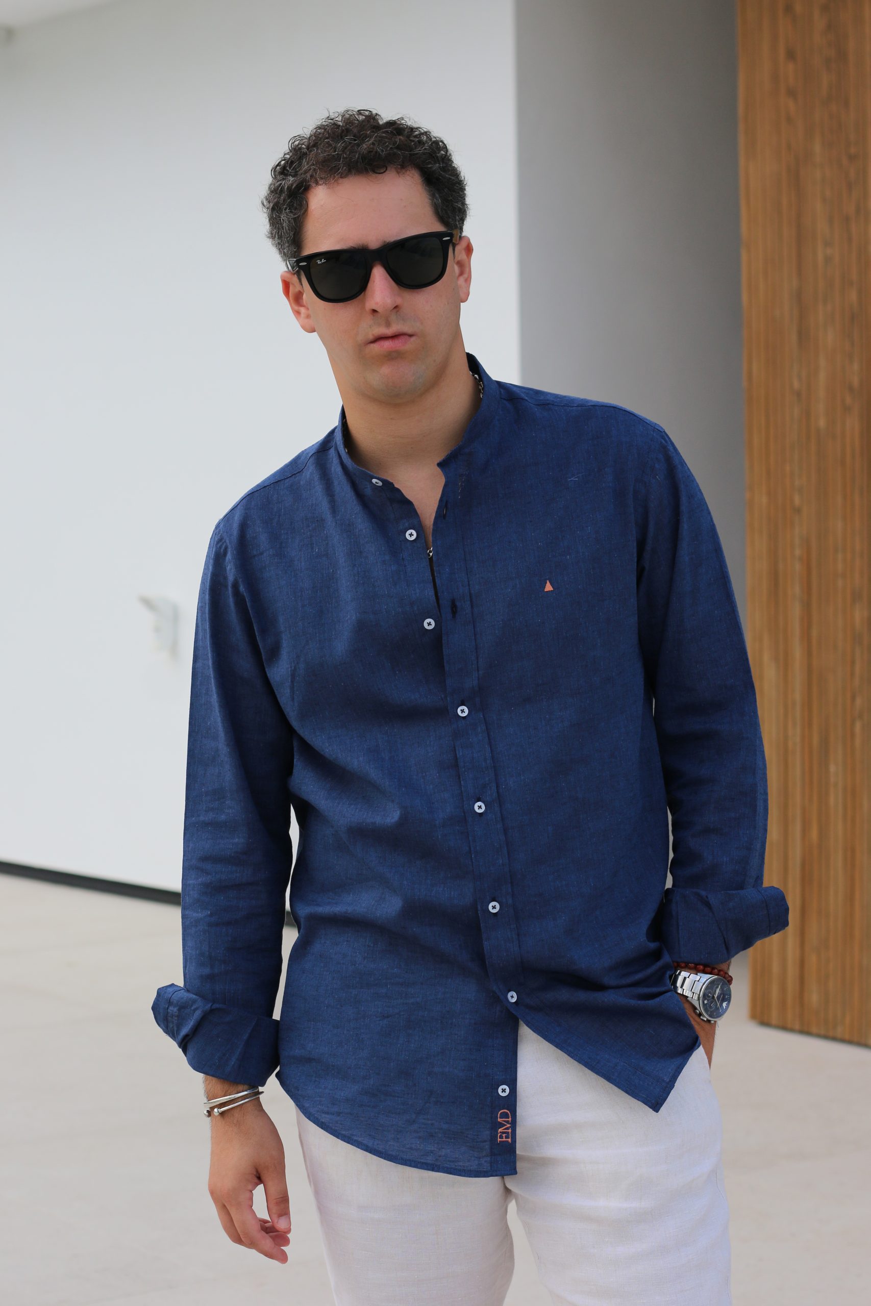 CAMISA LINO AZUL MARINO TRIÁNGULO - Imagen 2
