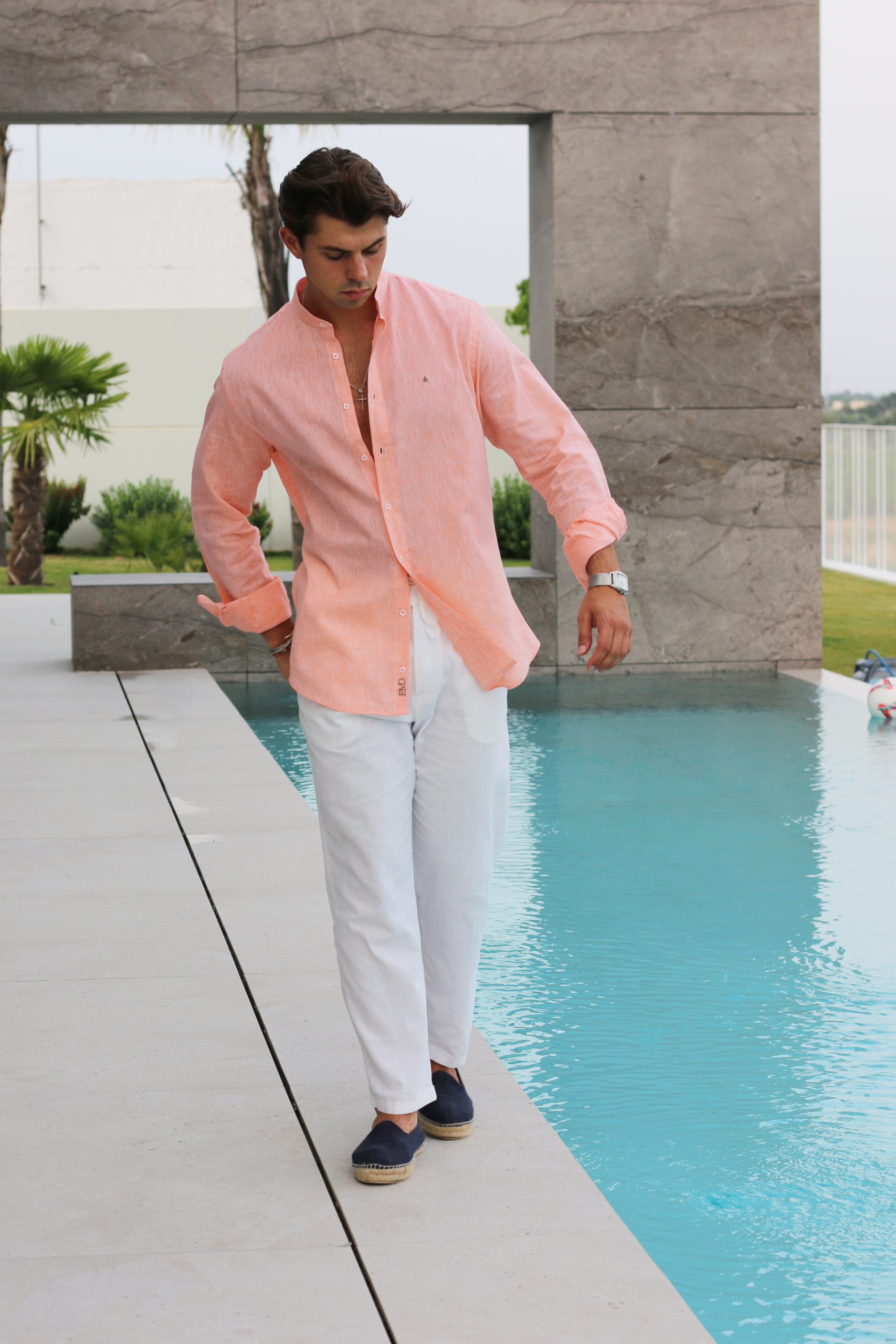 CAMISA LINO NARANJA TRIÁNGULO - Imagen 4